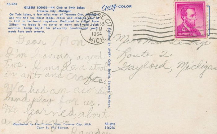 Twin Lakes Park (Gilbert Lodge) - Vintage Postcard